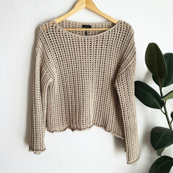 Massimo Dutti Open Loose Knit Chunky Sweater Small Oversized Cropped Grunge Tan - Picture 1 of 8